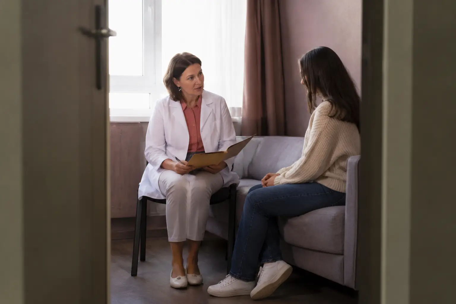 Специалист консультирует девушку по теме булимии